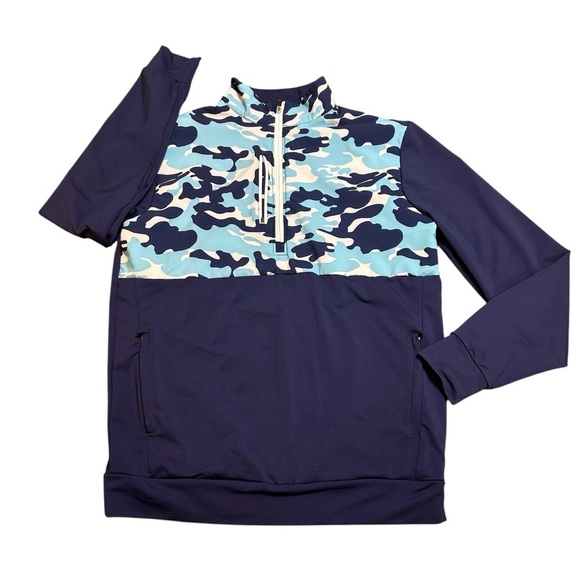 Straight Down blue camouflage 1/4 quarter zip triumph size medium good shirt - Picture 1 of 12